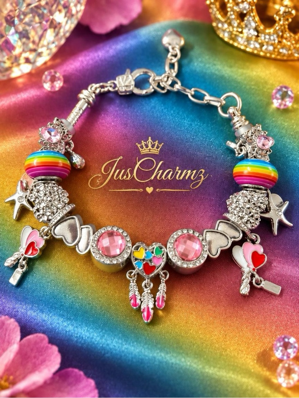 Rainbow Charm Bracelet | Dreamcatcher Heart Jewelry | Gift